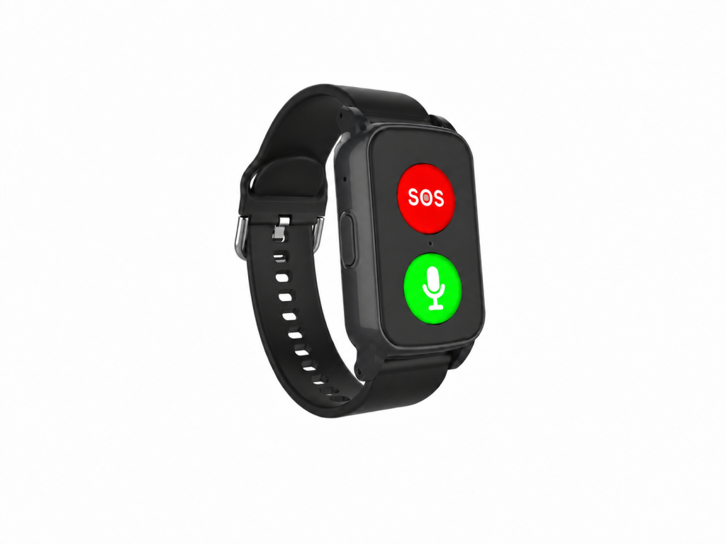 Černý GPS SOS náramek Pflegeruf Klasik s červeným SOS tlačítkem