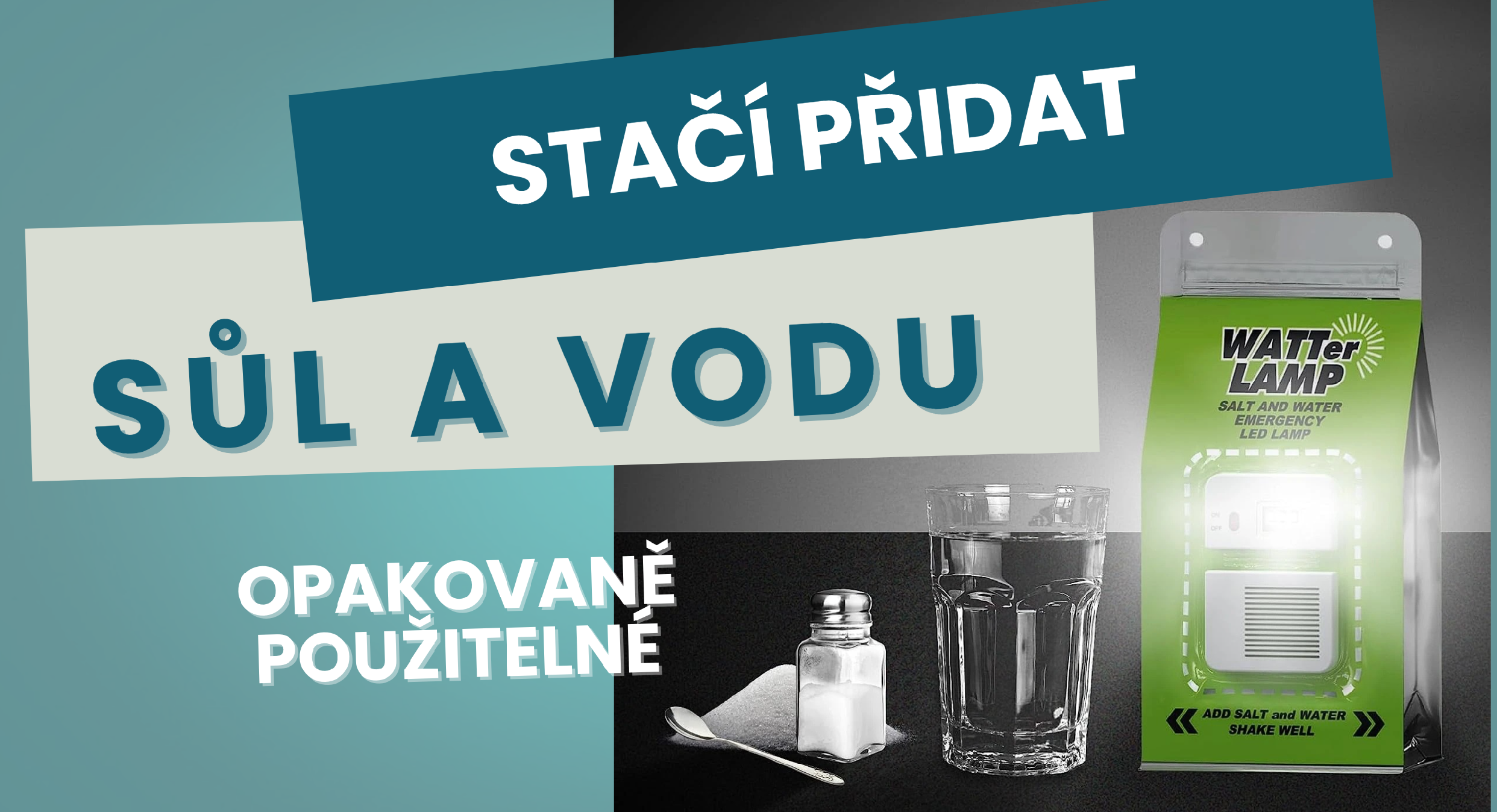 WATTer LAMP núdzová LED lampa na vodu a soľ bez batérií