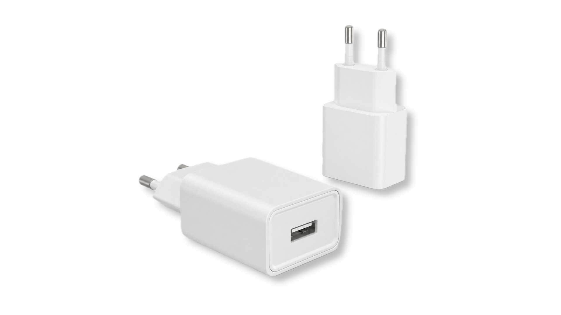 Kompaktní bílý USB adaptér do evropské zásuvky